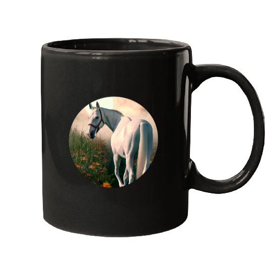Magnificent White Quarter Horse Front of the Full Moon Mugs