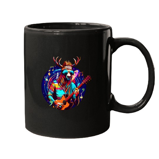 Retro synthwave Guitar Player Guitarist red deer Musician Mugs