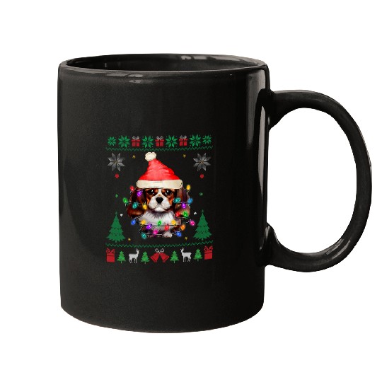 xmass Lights Santa Hat King Charles Spaniel Ugly Christmas Mugs