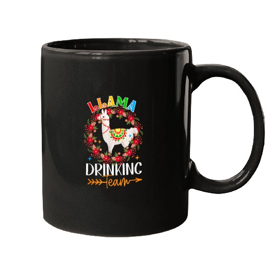 Llama Drinking Team Cute Dog In Flowers Circle Drinker Mugs