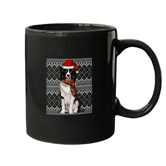 xmass Border Collie Santa Claus Hat Ugly Christmas Mugs