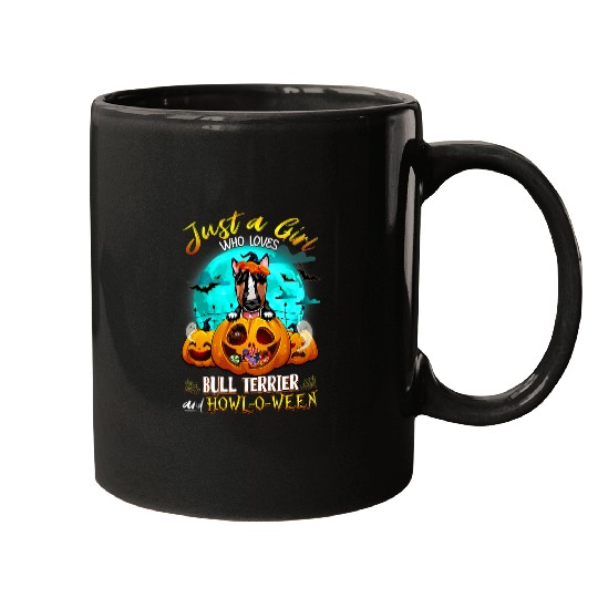 just a girl who loves bull terrier dog and halloween pumpkin Mugs