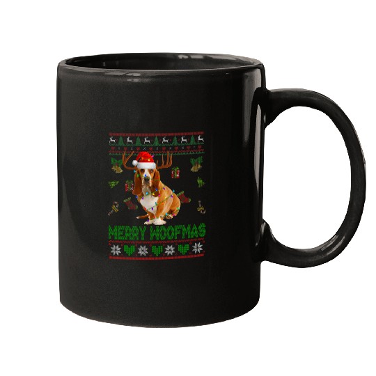 Merry Woofmas Santa Reindeer Basset Hound Malamute Sweater Mugs