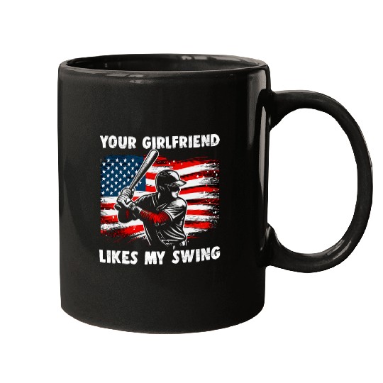 Your Girlfriend Likes My Swing Funny Baseball Lover for Men 3 Mugs