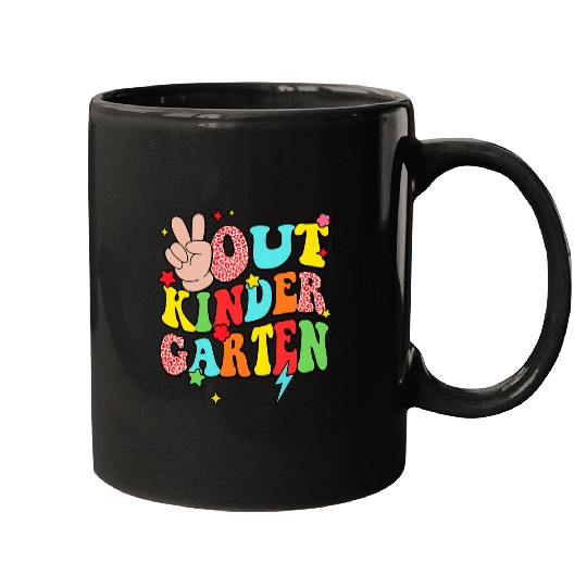 Retro Peace Out Kindergarten Teacher Student Summer School Mugs