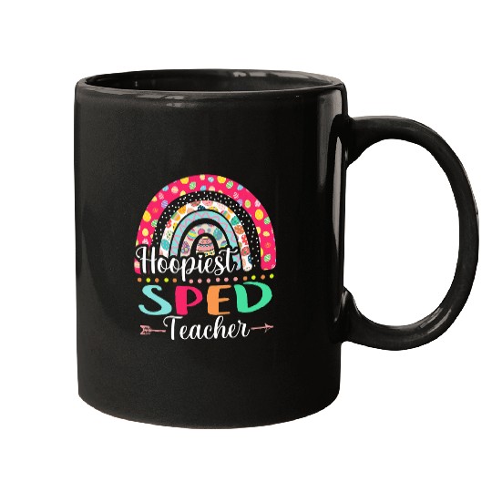 Hoopiest SPED Teacher Polka Dot Boho Rainbow Happy Easter Mugs