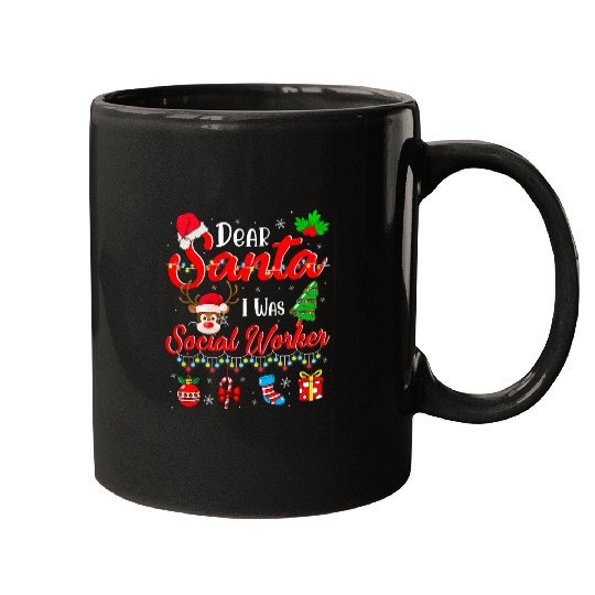 Dear Santa I Was Social Worker Christmas Santa Reindeer Mugs