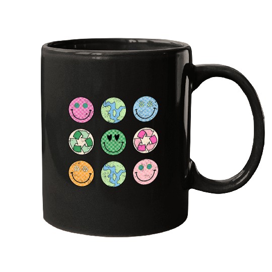 Earth Day Everyday Groovy Face Recycle Save Our Planet Mugs