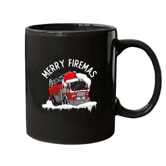 xmass Fires Station Fireman Merry Christmas Firefighter Mugs