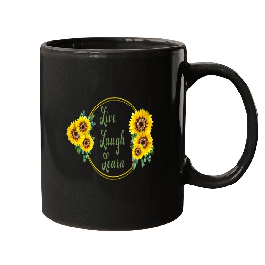 Teacher Quotes Sunflower Inspirational Live Laugh Learn Mugs