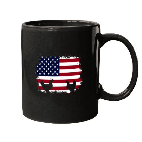 Patriotic Farmer 4th of July Funny Chickens American Flag Mugs