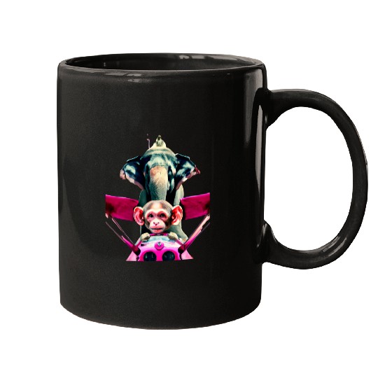 Elephant monkey pop art funny aircraft airplane pilot monkey Mugs