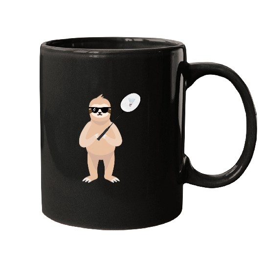 Funny Sloth Wearing Sunglasses Playing Badminton Mugs