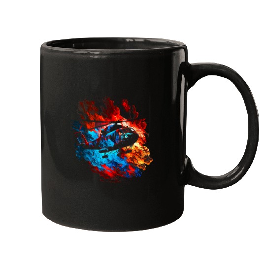 Helicopter Blue Flames Aviation Retro Heli Pilot vintages 1 Mugs
