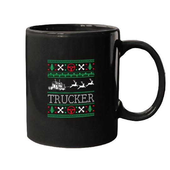 heavy truck trucker driver ugly christmas Mugs