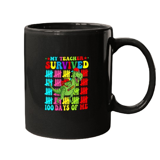 My Teacher Survived 100 Days Of Me 100th Day Of School Dino Mugs