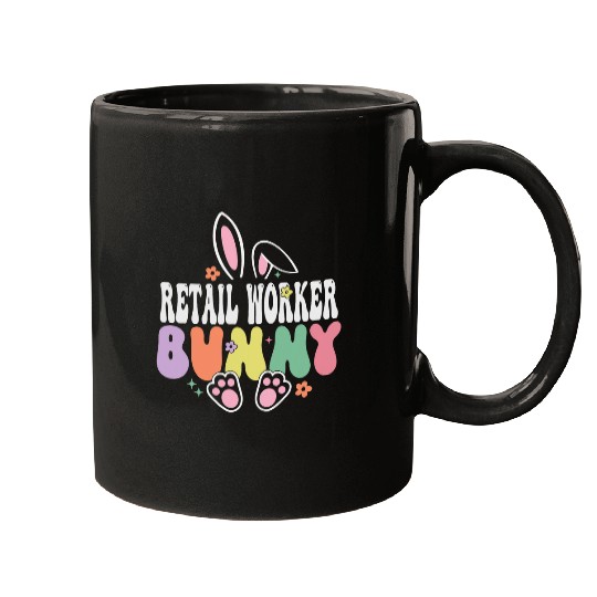 Retail Worker Bunny Funny Easter Day Groovy Family Matching Mugs