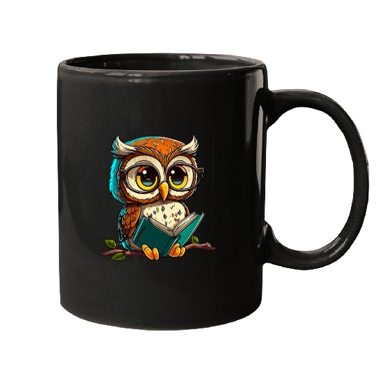 Kawaii Owl Reads Book Reading Bookworm Library Book 1 Mugs