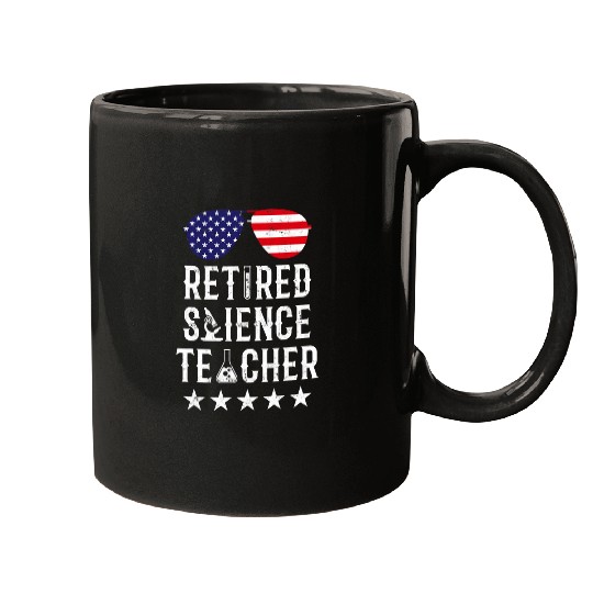 Retired Science Teacher US Flags School Retirement Mugs