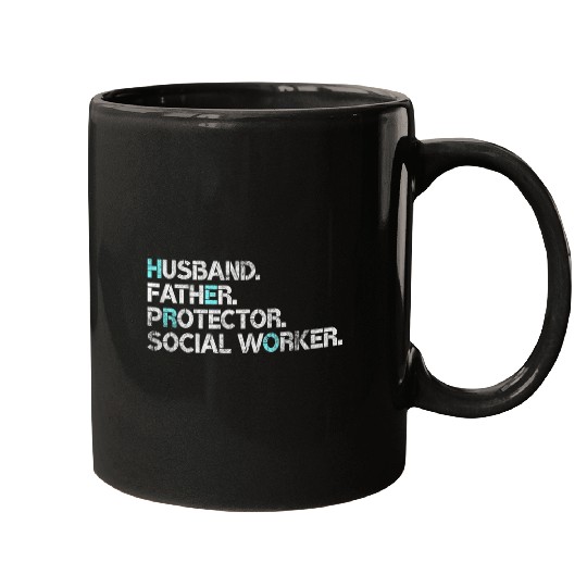 Mens Husband Father Protector Social Worker Gift Dad Mugs