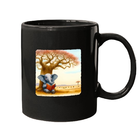 Elephant Reading Wildlife Conservation Book Baobab Tree Mugs