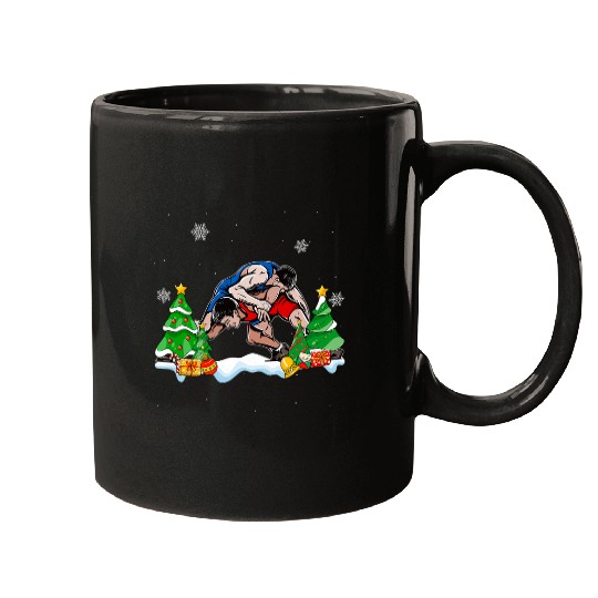 Cool Wrestling Santa Hat Christmas Tree Wrestling Lover Mugs
