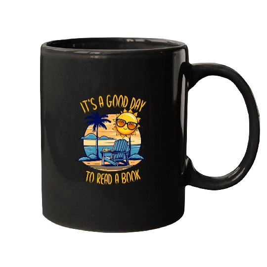Beach Book Summer Reading Sun Tropical Ocean Bookworm Sunset Mugs