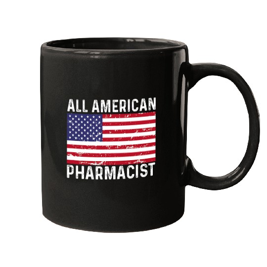 Pharmacy Distressed 4th Fourth of July All American Flag USA Mugs
