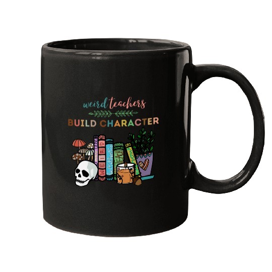 Retro Weird Teachers Build Character Skull Mushrooms Book Mugs