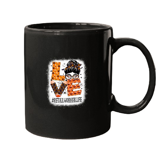 Retail Worker Love Messy Bun Pumpkin Women Halloween Costume Mugs