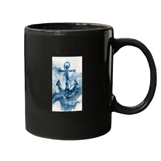 Abstract Nautical Blue Anchor Nautical Maritime Mugs