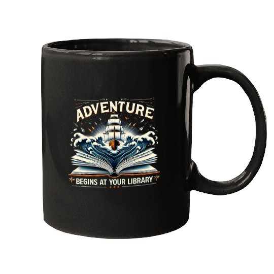 Adventure Begins At Your Library Book Lover Hiking Camping 3 Mugs
