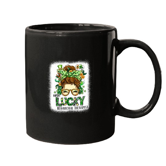 One Lucky Behavioral Therapist Bleached St Patricks Day Mugs