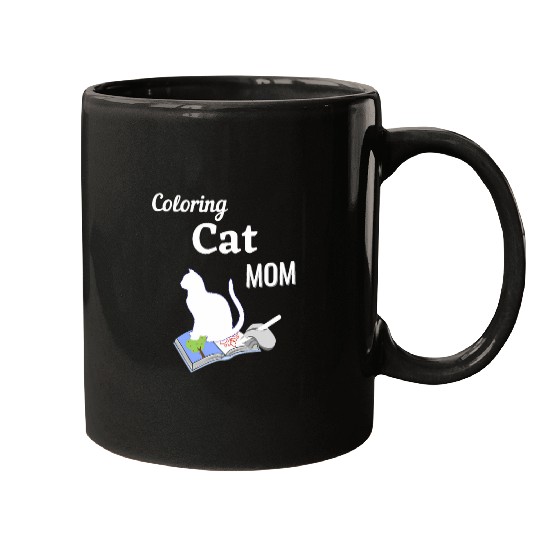 Cat Mom Adult Coloring Sitting on Book Funny Tee Mugs