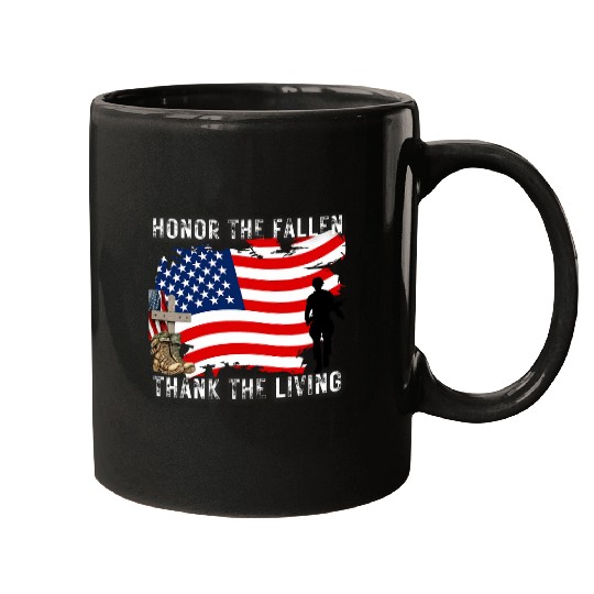 Honor The Fallen Thank The Living Memorial Day US Flag Mugs