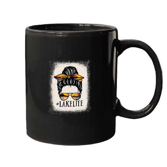 Lake Life Messy Bun Bleached s Sunset Bass Fishing Boat Mugs