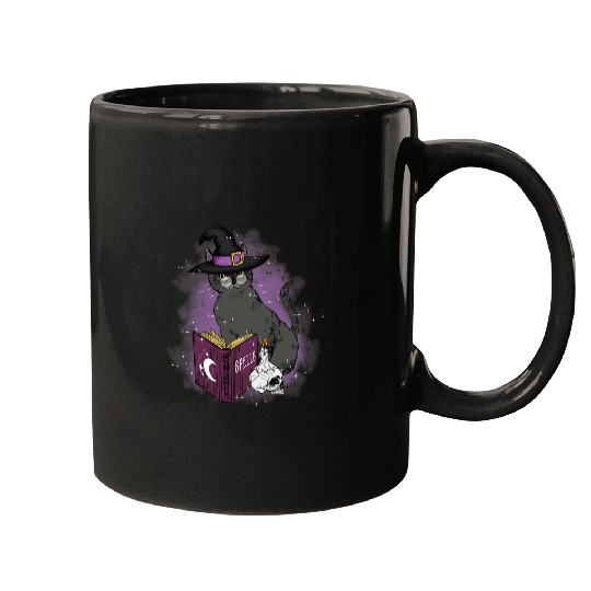 Cat and Witch Cats Spell Book Spiritual Design Mugs