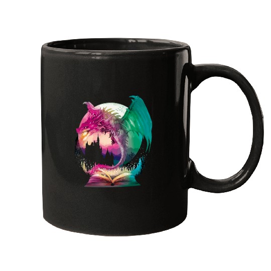 fantasy Bookworm Book Dragon Reader Library Mugs