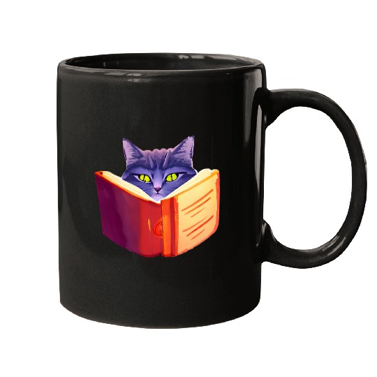 Cat Reads Book Maine Coon Cat Holder Persian Cat Mugs