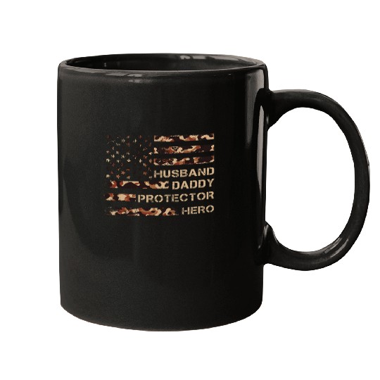 Husband Daddy Protector Hero Fathers Day American Flag Camo Mugs