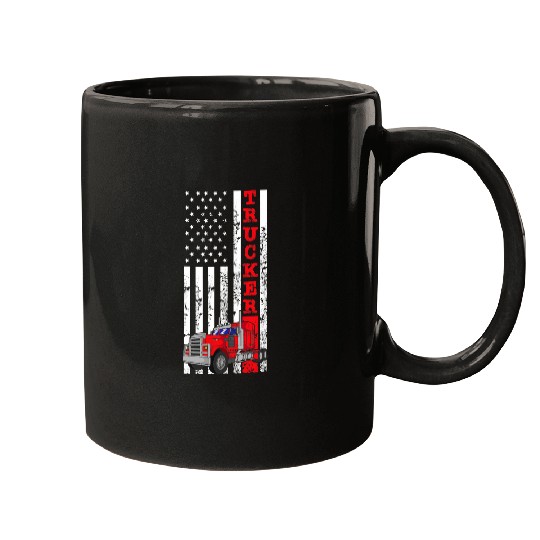 Mens American Diesel Truck Flag USA Flag Proud American Trucker Mugs