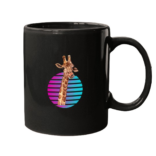 Retro Giraffe Synthwave Giraffe Zoo Worker Animal Mugs