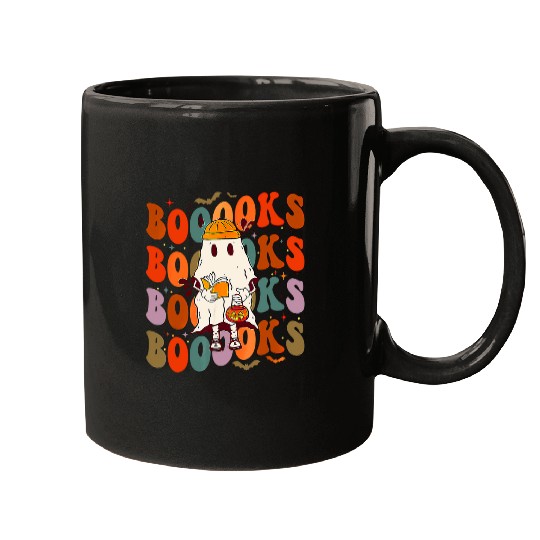 booooks groovy cute ghosts book reading halloween 2 Mugs