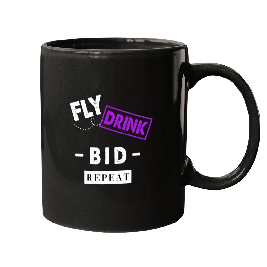 Flight Attendant Pilot Fly Drink Bid Repeat Funny Mugs