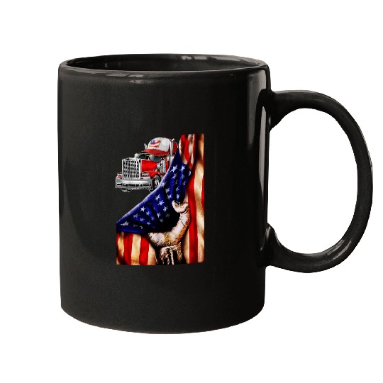 Trucker American Flag Image Truck Driver Dad Big Rig Trucker Mugs