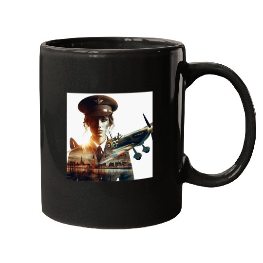 SpitSupermarine WW2 Fighter Pilot London City Landscape Mugs