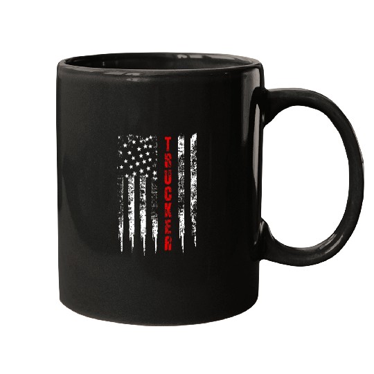 Trucker American Flag US Truck Driver 18 Wheeler Mugs