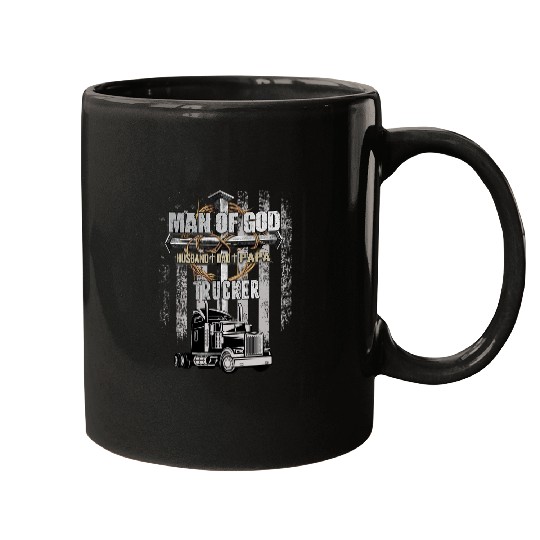 Man of God Husband Dad Papa Trucker Christian Cross US Flag Mugs