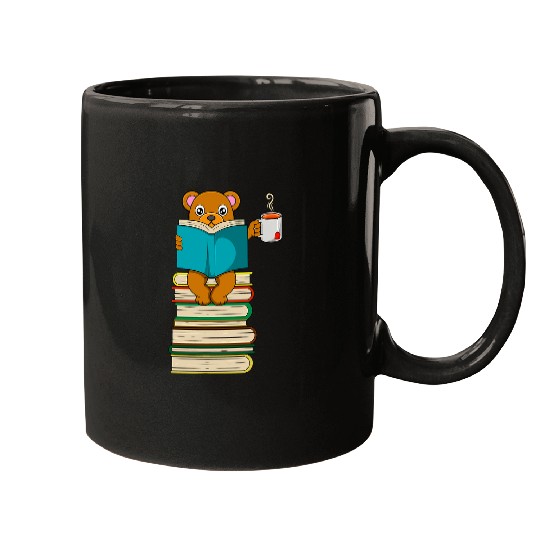 Funny Bear Book Reading and Drinking Tea Mugs