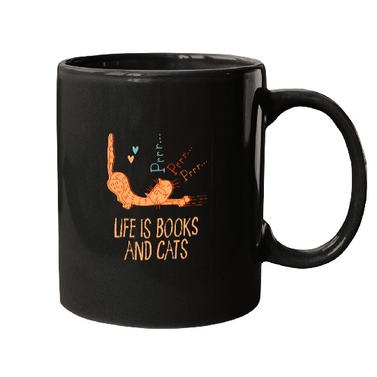 Life is Books and Cats Book Lover Cat Mom Bookworm Cat Dad 2 Mugs